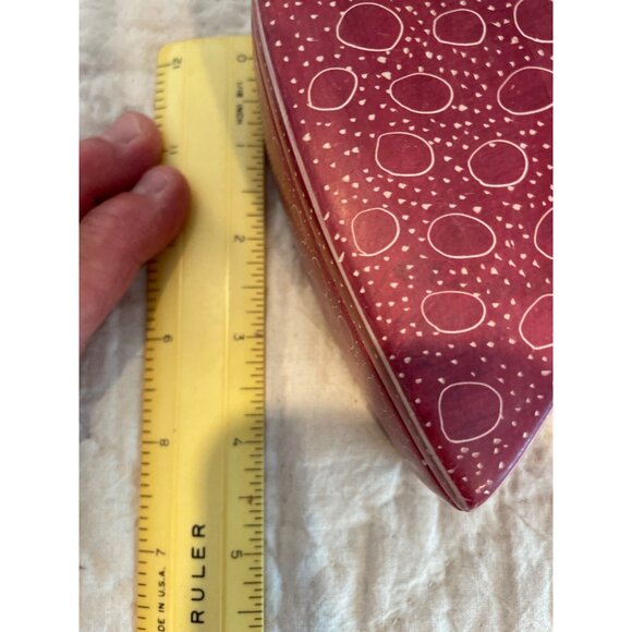 Handcrafted Heart-Shaped Stone Trinket Box With Red & White Polka Dot Design Ken - Picture 9 of 12